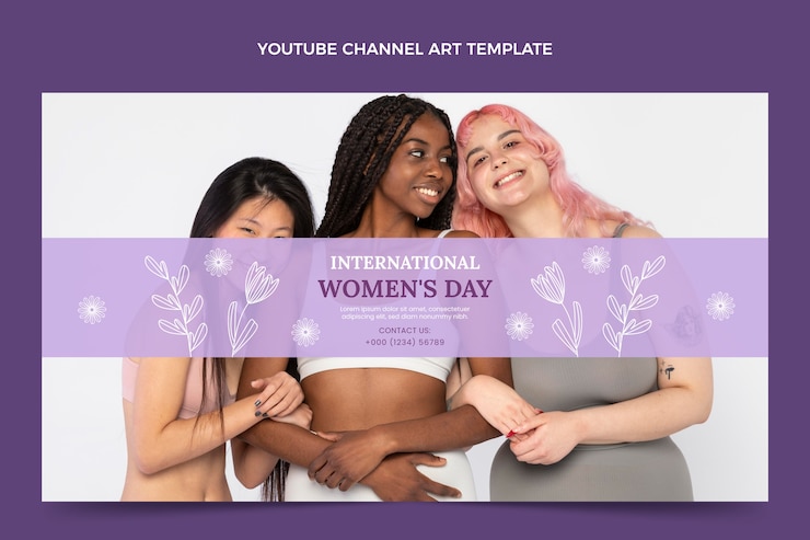 Vetor grátis arte do canal do youtube do dia internacional da mulher desenhada à mão