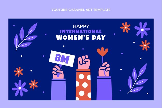 Arte do canal do youtube do dia internacional da mulher plana