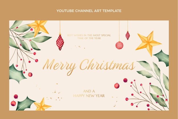 Vetor grátis arte do canal do youtube em aquarela de natal