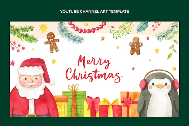 Vetor grátis arte do canal do youtube em aquarela de natal