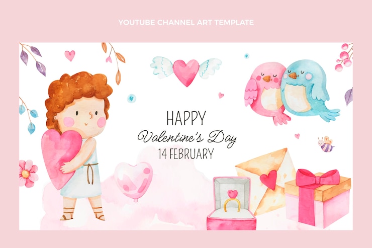 Vetor grátis arte do canal do youtube em aquarela do dia dos namorados