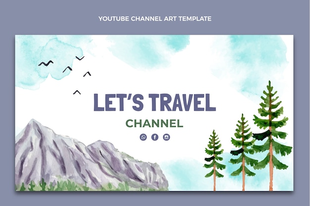 Vetor grátis arte do canal do youtube em aquarela sobre viagens