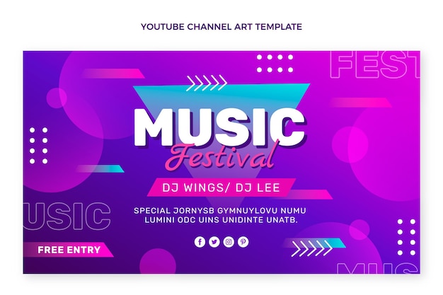 Vetor grátis arte do canal do youtube no festival de música gradiente