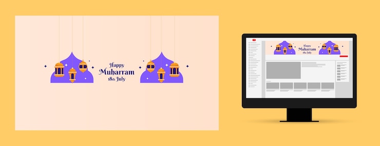 Vetor grátis arte do canal do youtube para a celebração do ano novo islâmico