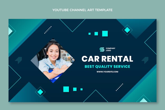 Arte do canal do YouTube para aluguel de carros em gradiente