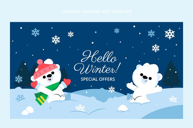Arte plana de inverno do canal do youtube desenhada à mão