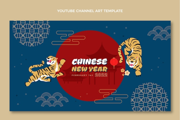 Vetor grátis arte plana do canal do youtube de ano novo chinês