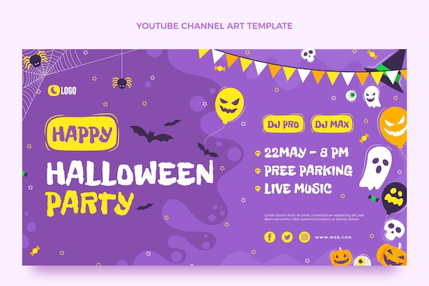 Vetor grátis arte plana do canal do youtube de halloween