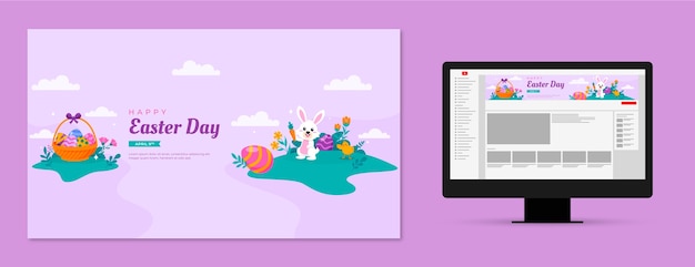 Vetor grátis arte plana do canal do youtube para a celebração da páscoa