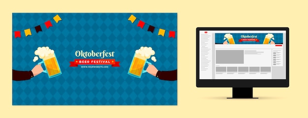 Arte plana do canal do youtube para celebração da oktoberfest