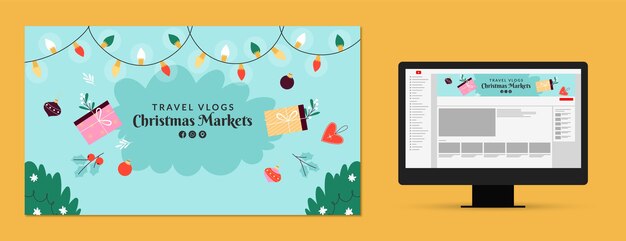 Arte plana do canal do youtube para o mercado de natal