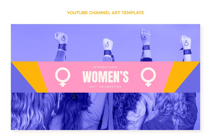 Vetor grátis arte plana internacional do canal do youtube do dia da mulher