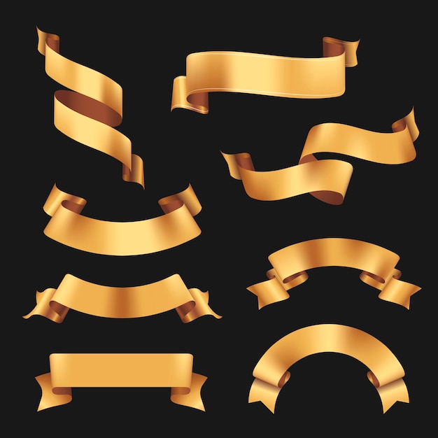 Arte vetorial de banner de fita, conjunto de design de etiqueta realista de ouro