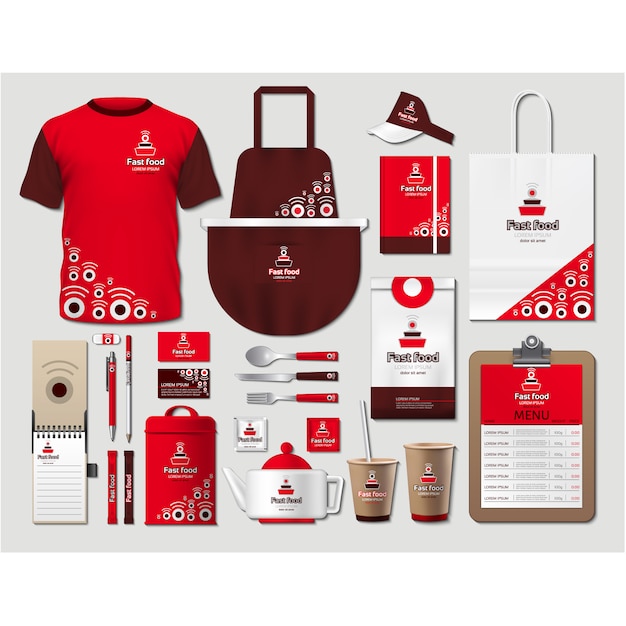 Artigos de papelaria de café com design vermelho