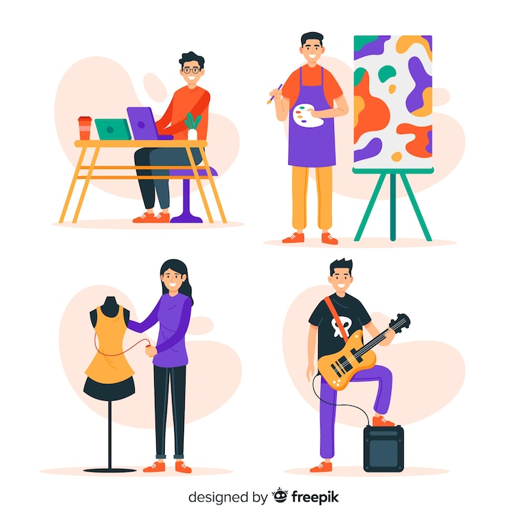 Vetor grátis artistas planas na coleção de trabalho
