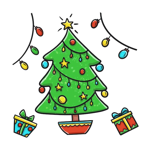 Árvore de Natal com caixas de presentes