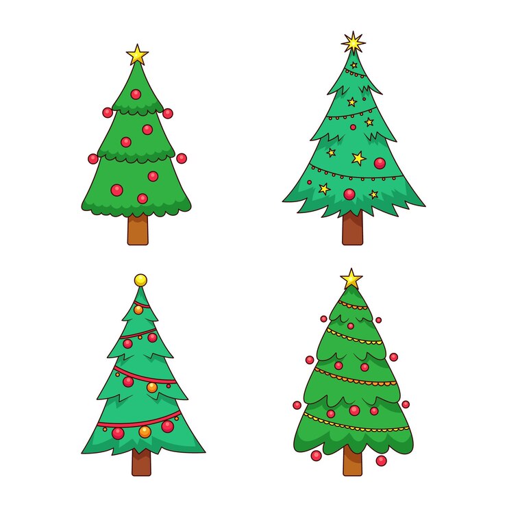 Vetor grátis árvore de natal desenhada com pacote de enfeites