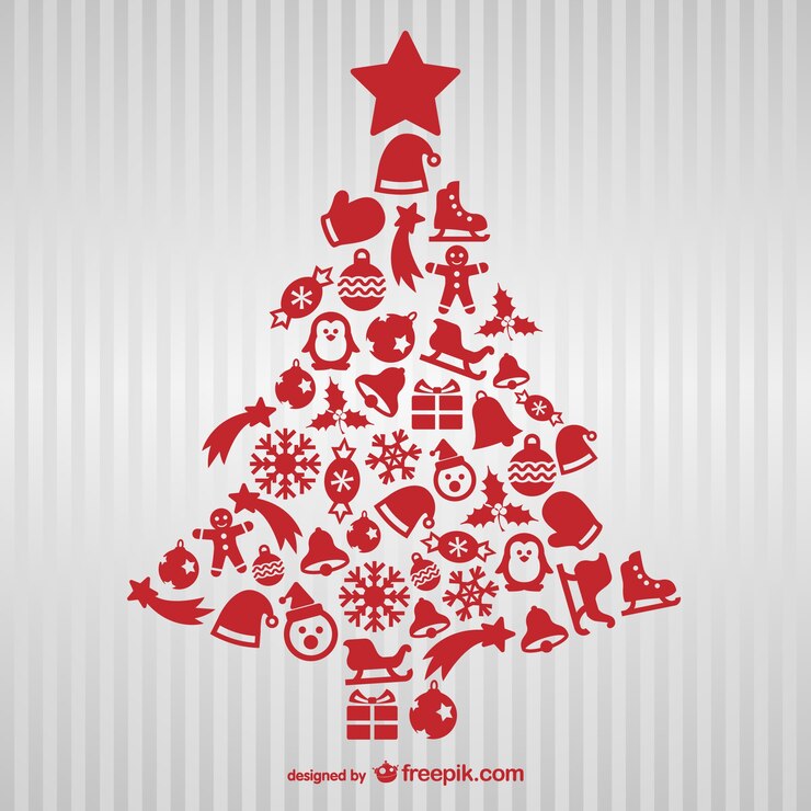 Vetor grátis árvore de natal vermelha com ícones