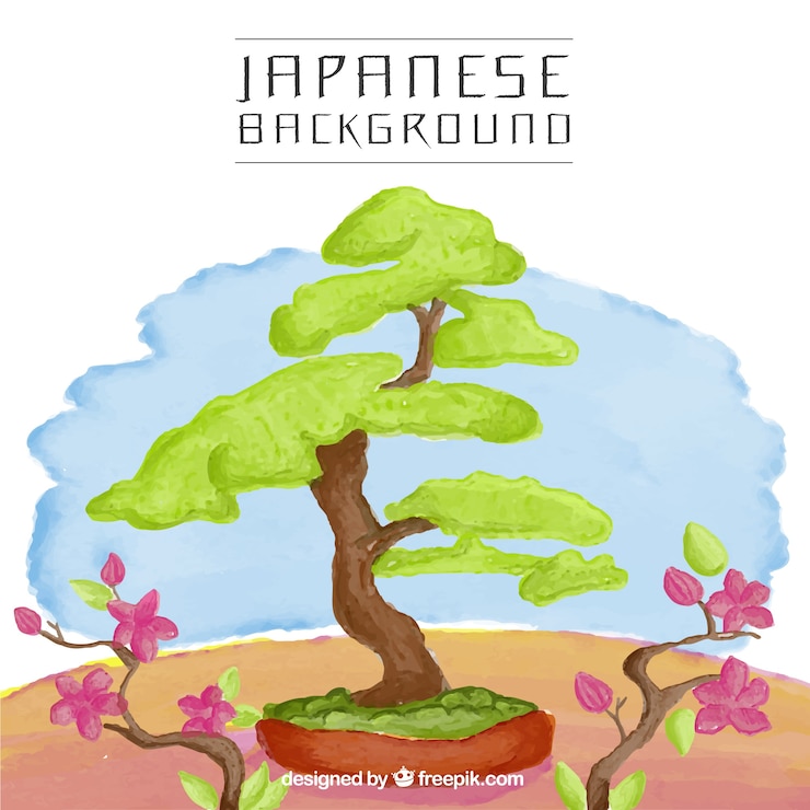 Vetor grátis árvore japonesa fundo da aguarela