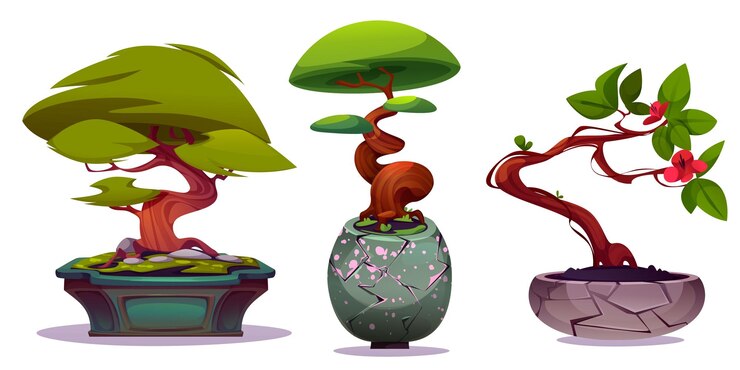 Vetor grátis árvores de bonsai isoladas em branco