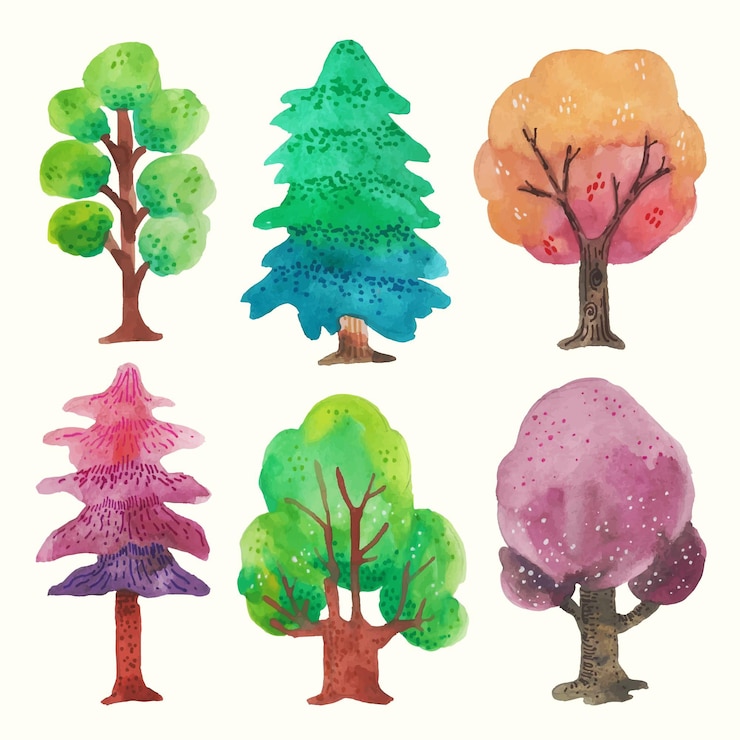 Vetor grátis árvores do tipo aquarela
