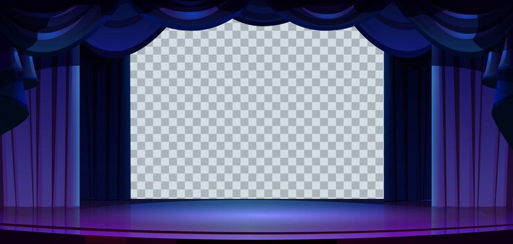 Vetor grátis as cortinas azuis do palco isolaram quadros têxteis vazios
