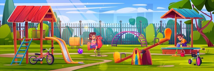 Vetor grátis as crianças brincam no playground no jardim de infância do parque