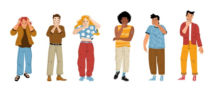 Vetor grátis as pessoas chocam o rosto de personagens assustados ou surpresos
