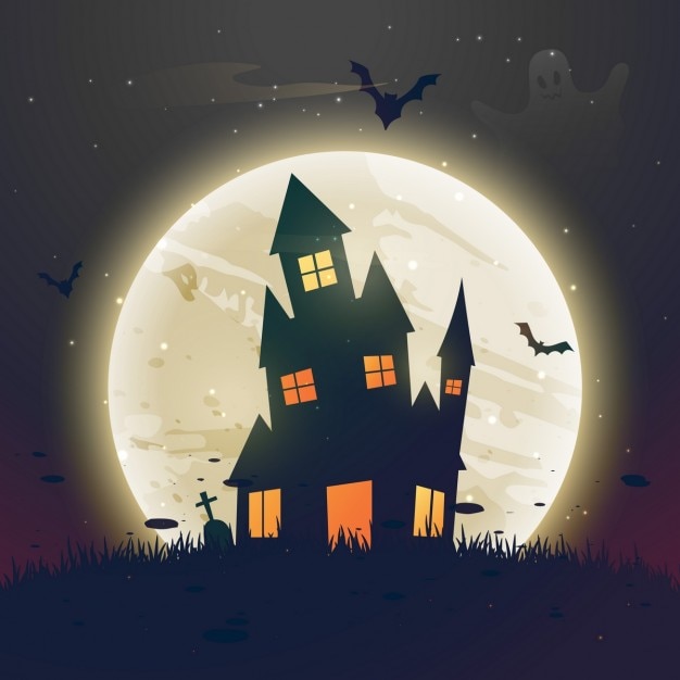 Assustador casa halloween na frente da lua