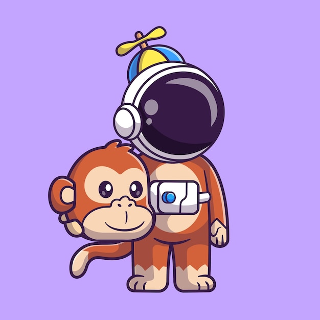 Vetor grátis astronauta bonito usando ilustração de ícone de vetor de desenho de fantasia de macaco. ciência animal ícone isolado