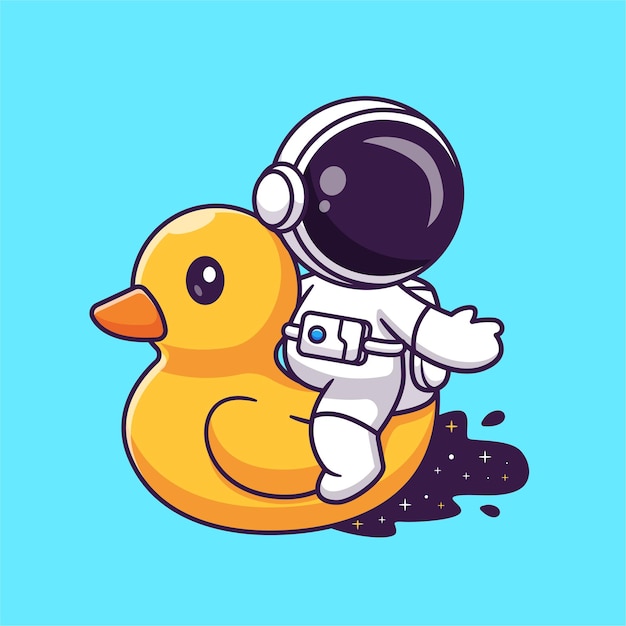 Vetor grátis astronauta fofo brincando com balão de pato na piscina espacial cartoon vetor ícone ilustração ciência