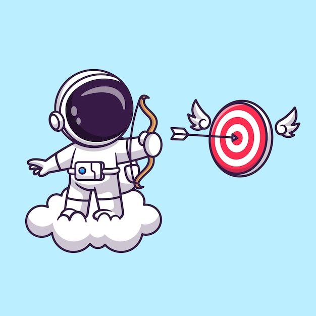 Vetor grátis astronauta fofo com tiro com arco na nuvem cartoon vetor ícone ilustração ciência tecnologia isolada