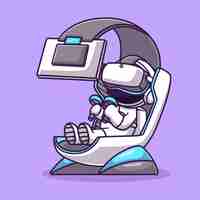 Vetor grátis astronauta fofo jogando jogo de realidade virtual desenho animado vetor ícone ilustração ciência tecnologia plana