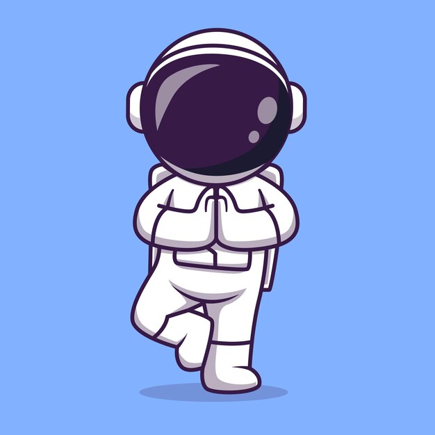 Astronauta fofo meditando Yoga Desenhos Animados Ícone Ilustração Vetorial Ciência Tecnologia Ícone Isolado