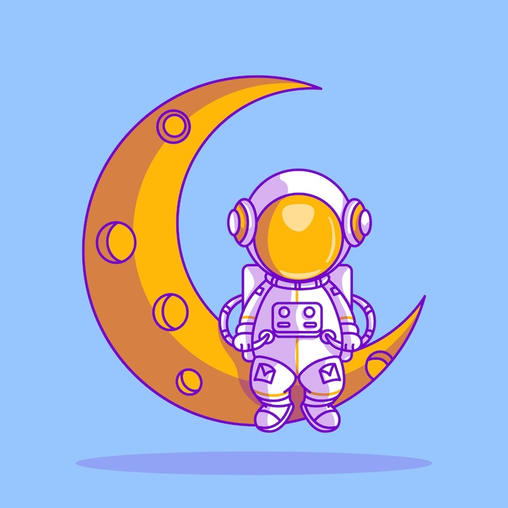 Vetor grátis astronauta fofo sentado em uma ilustração do ícone da lua