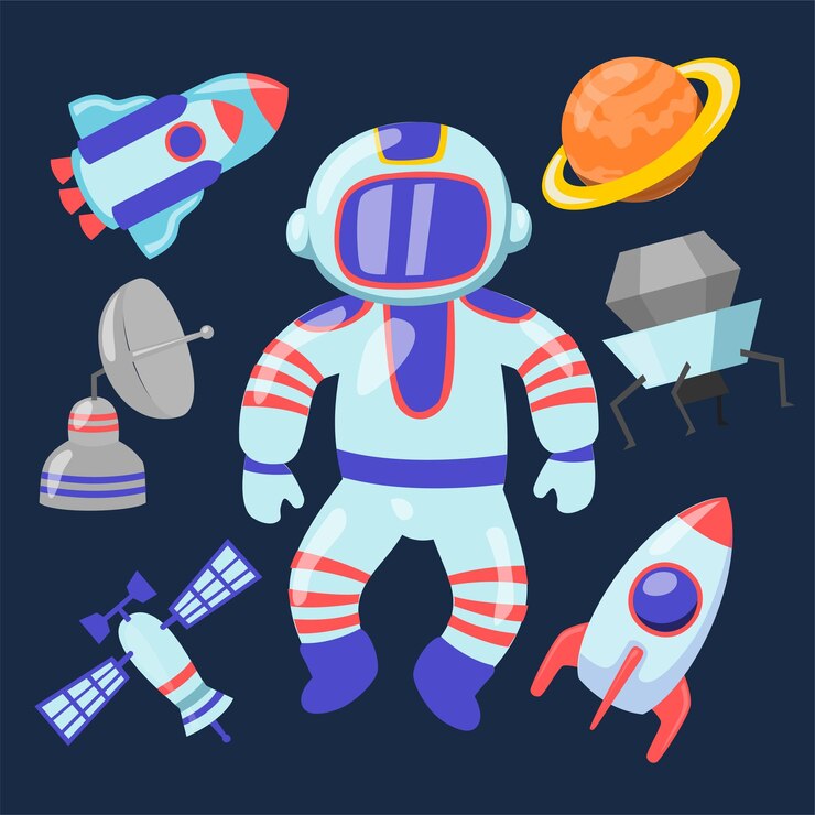 Vetor grátis astronauta no espaço e planetas vetor de estilo de desenho animado