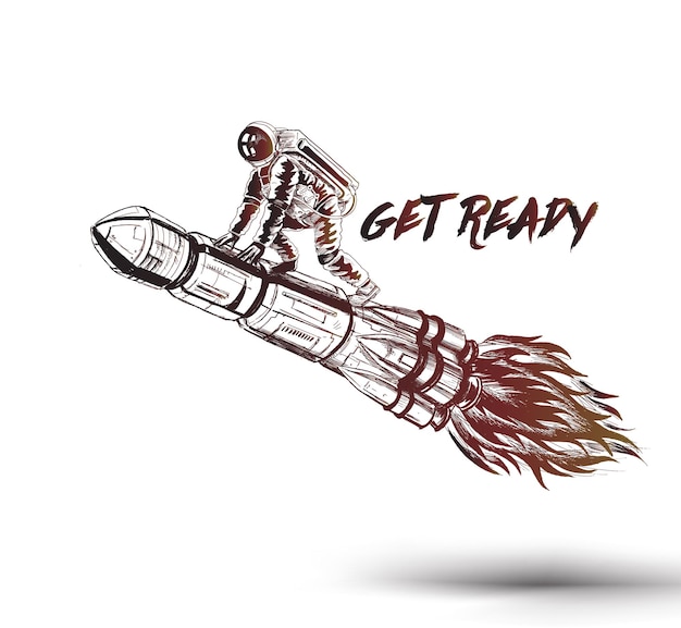 Astronauta voando no foguete Elemento de design de pôster