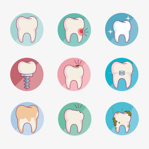 Atendimento odontológico conjunto de ícones