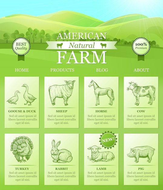 Vetor grátis aterragem da american farm para o site