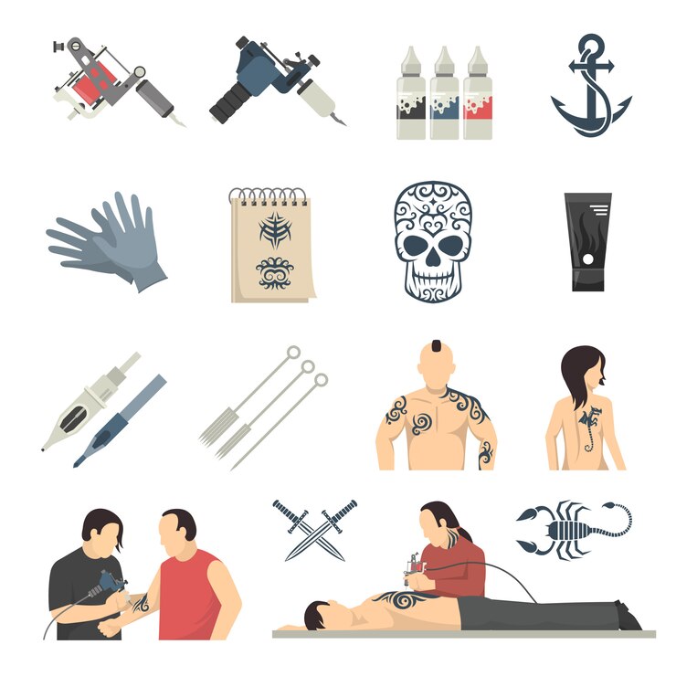 Vetor grátis attoo studio flat icons coleção