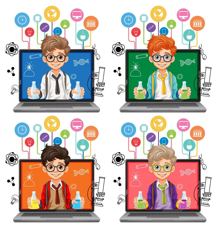 Vetor grátis aula de ciência virtual com estudantes