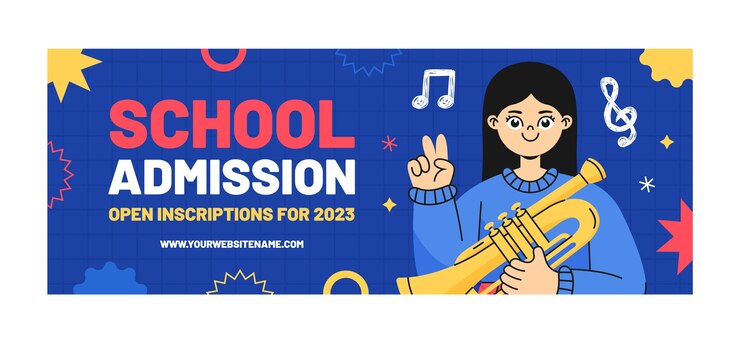 Aulas de escola de música plana e modelo de capa de mídia social educacional