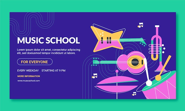 Aulas de escola de música plana e modelo de promoção de mídia social educacional