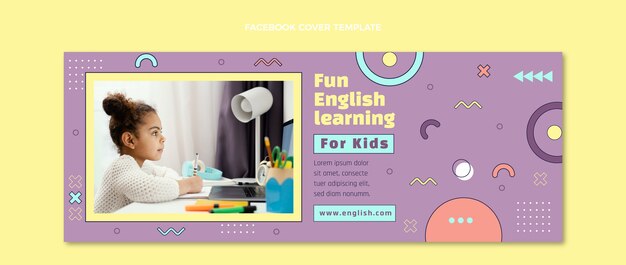 Aulas de inglês de design plano para capa de facebook de crianças
