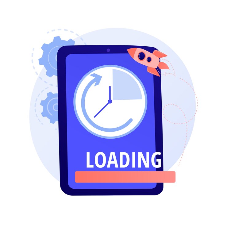 Vetor grátis aumento de velocidade de carregamento. navegador de internet rápido, tecnologia online moderna, tempo de download acelerado. otimização do desempenho do smartphone, ilustração do conceito de melhoria