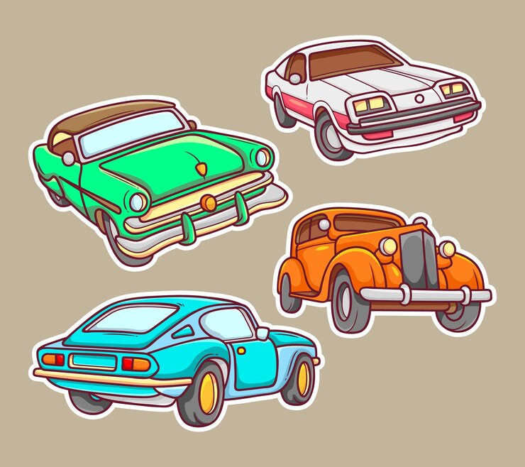 Vetor grátis autocolante de carro antigo para colorir desenhado à mão