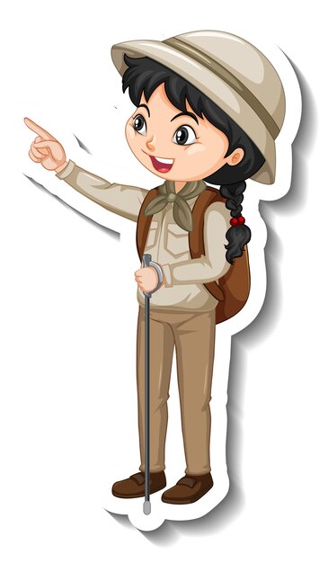 Autocolante de personagem de desenho animado de rapariga com roupa de safari