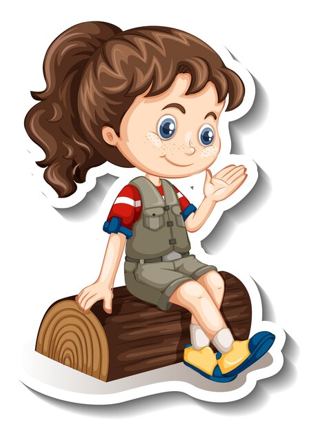 Autocolante de personagem de desenho animado de rapariga com roupa de safari
