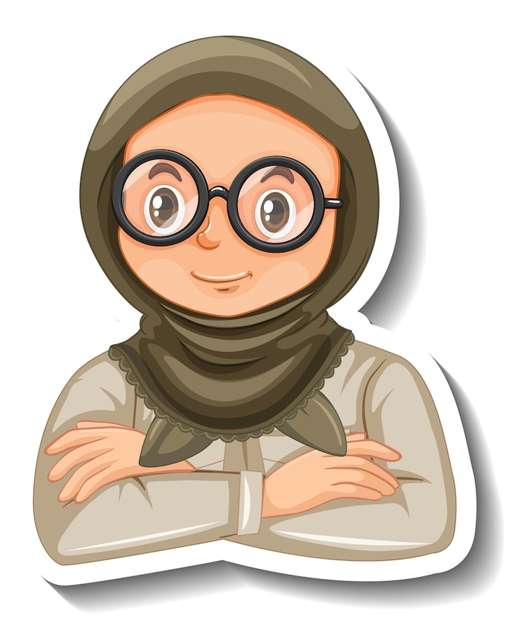 Vetor grátis autocolante de personagem de desenho animado de rapariga muçulmana com roupa de safari