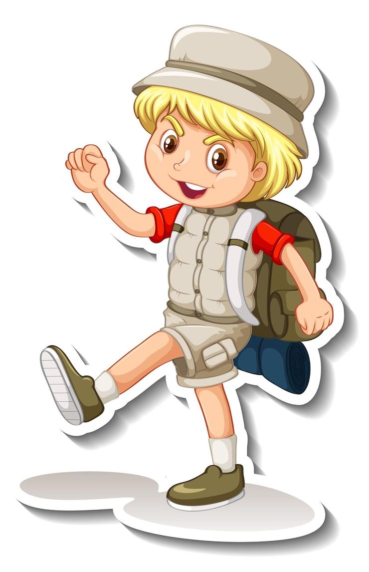 Vetor grátis autocolante de personagem de desenho animado de rapaz com roupa de safari